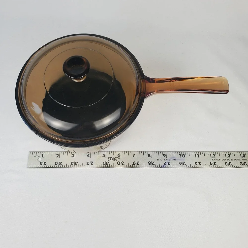 Vintage Corning Vision Ware 1.5 L Amber Glass Pot Sauce Pan With Lid Made In USA